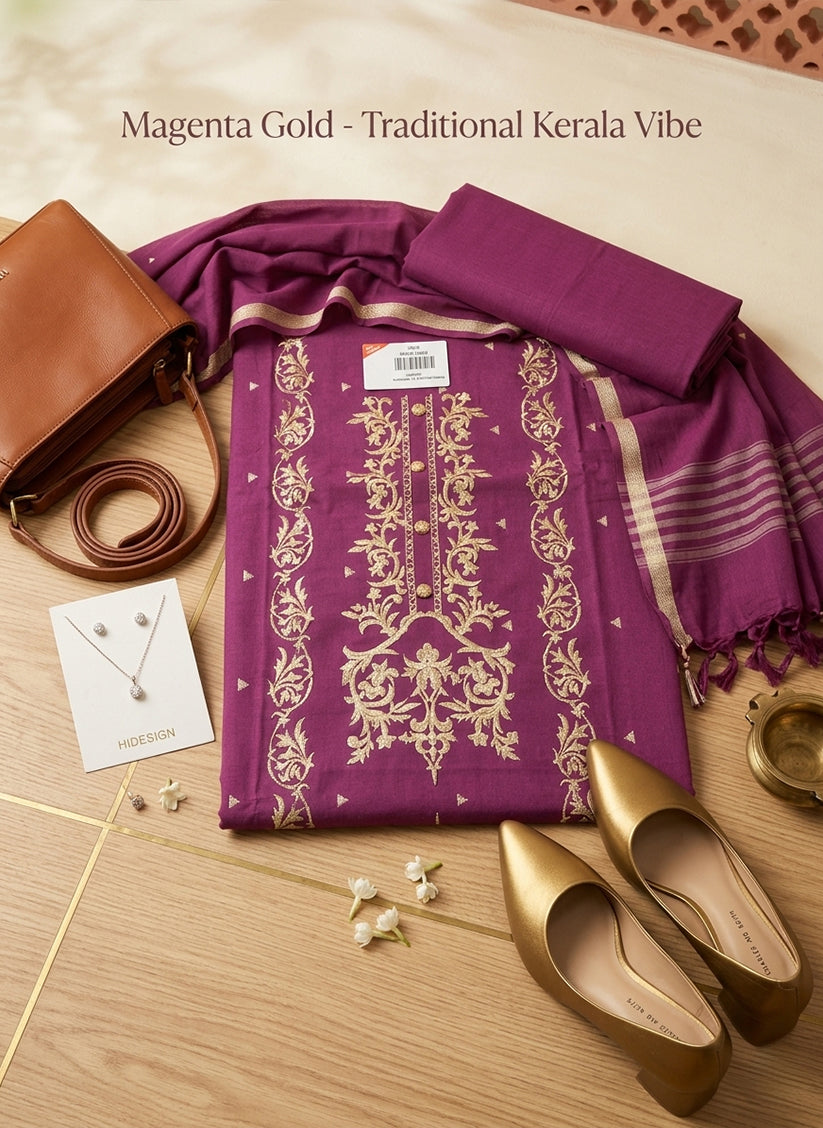 Handloom Violet Salwar Suit Dress Material