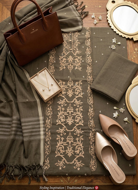 Handloom Grey Salwar Suit Dress Material