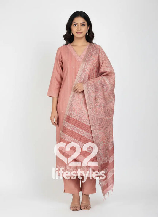 Rose Pink Tussar Readymade Salwar Suit