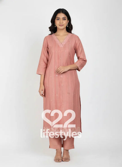 Rose Pink Tussar Readymade Salwar Suit