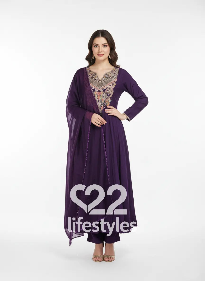Purple Pure Crepe Readymade Anarkali Salwar Suit
