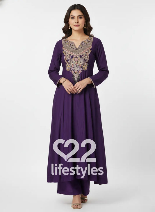 Purple Pure Crepe Readymade Anarkali Salwar Suit