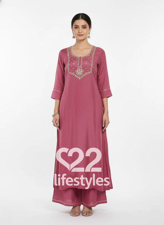 Pure Crepe Mauve Readymade Anarkali Salwar suit