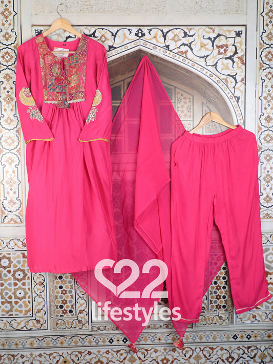 Pink - Silk Pattern - Readymade Salwar Suit