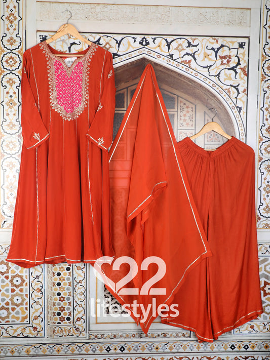 Orange Pure Crepe Readymade Salwar Suit