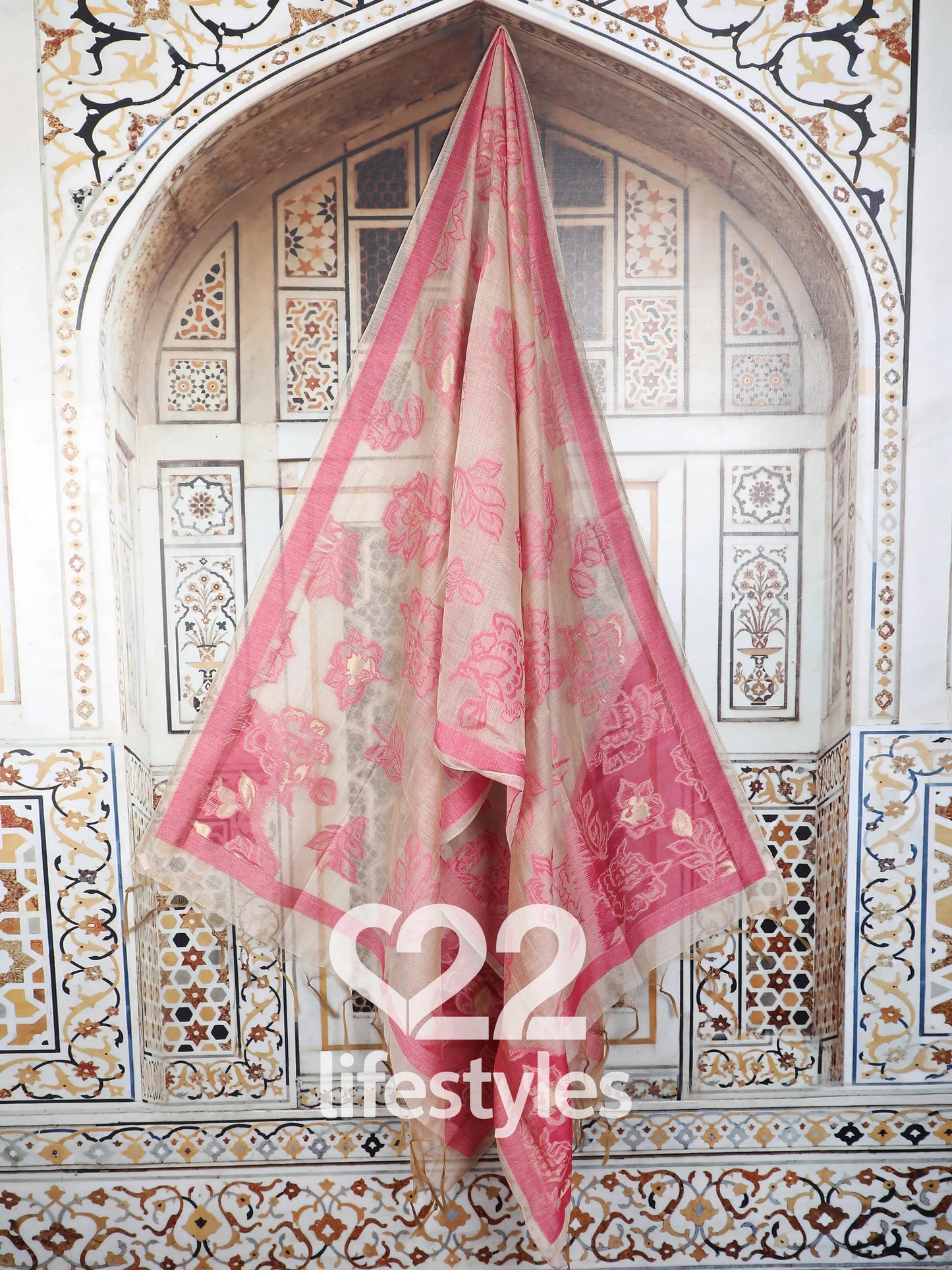 Beige Jamdani Maheshwari Readymade Salwar Suit