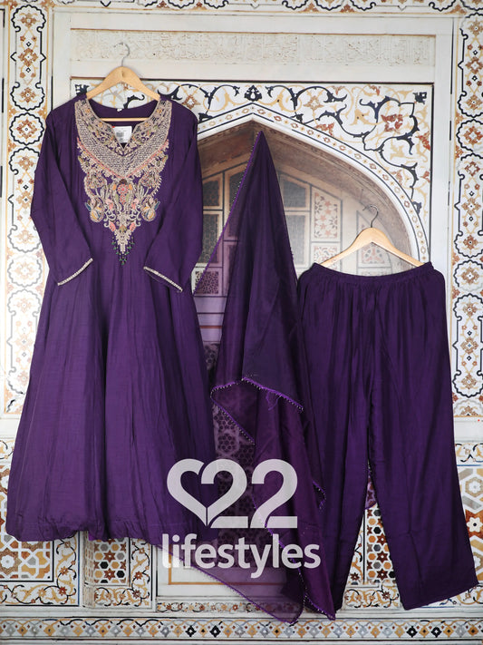 Purple Pure Crepe Readymade Salwar Suit