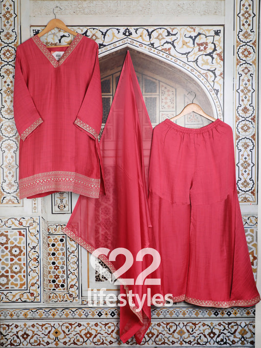 Rose Pink Muslin Readymade Salwar Suit Set