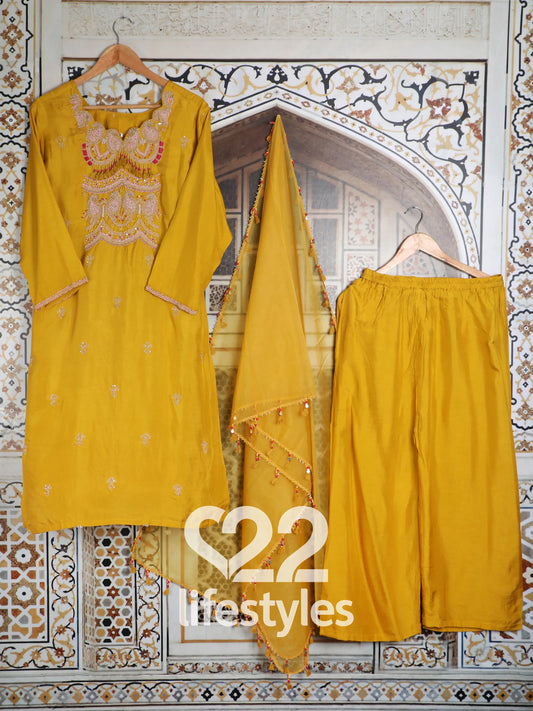 Yellow Silk Readymade Salwar Suit