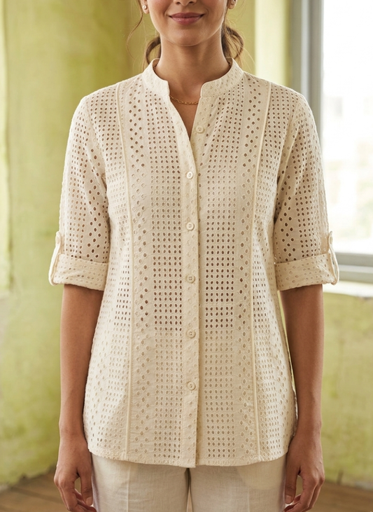 Pure chikan cotton shirt in handcrafted print