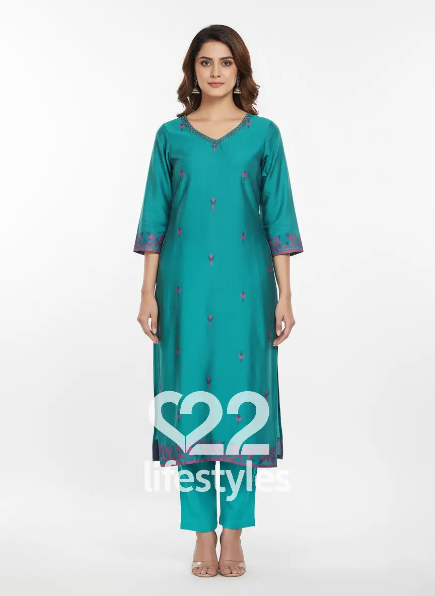 Maheshwari Jamdani Teal Readymade Salwar Suit Set