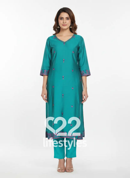 Maheshwari Jamdani Teal Readymade Salwar Suit Set