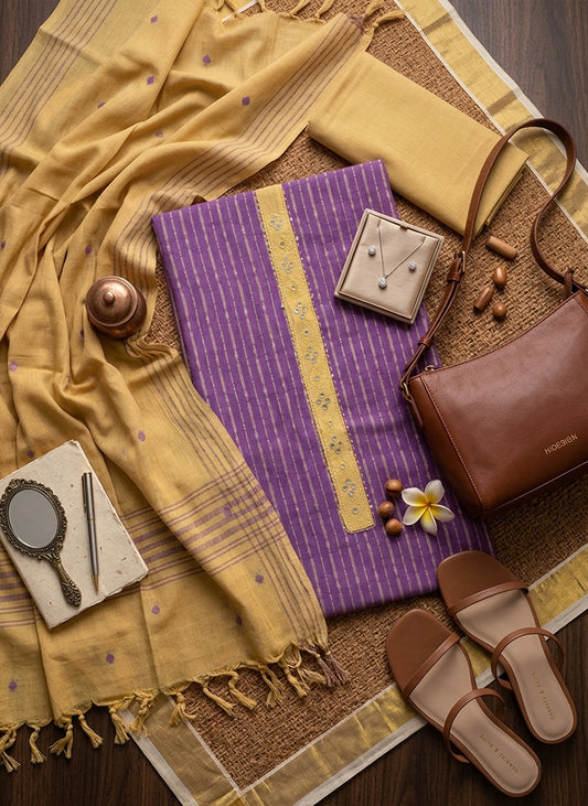 Handloom Purple Salwar Suit Dress Material