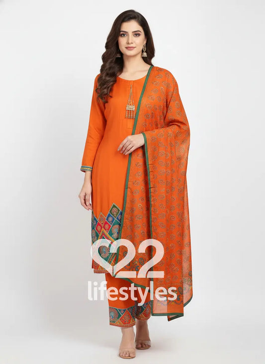 Orange Silk Readymade Salwar Suit Set