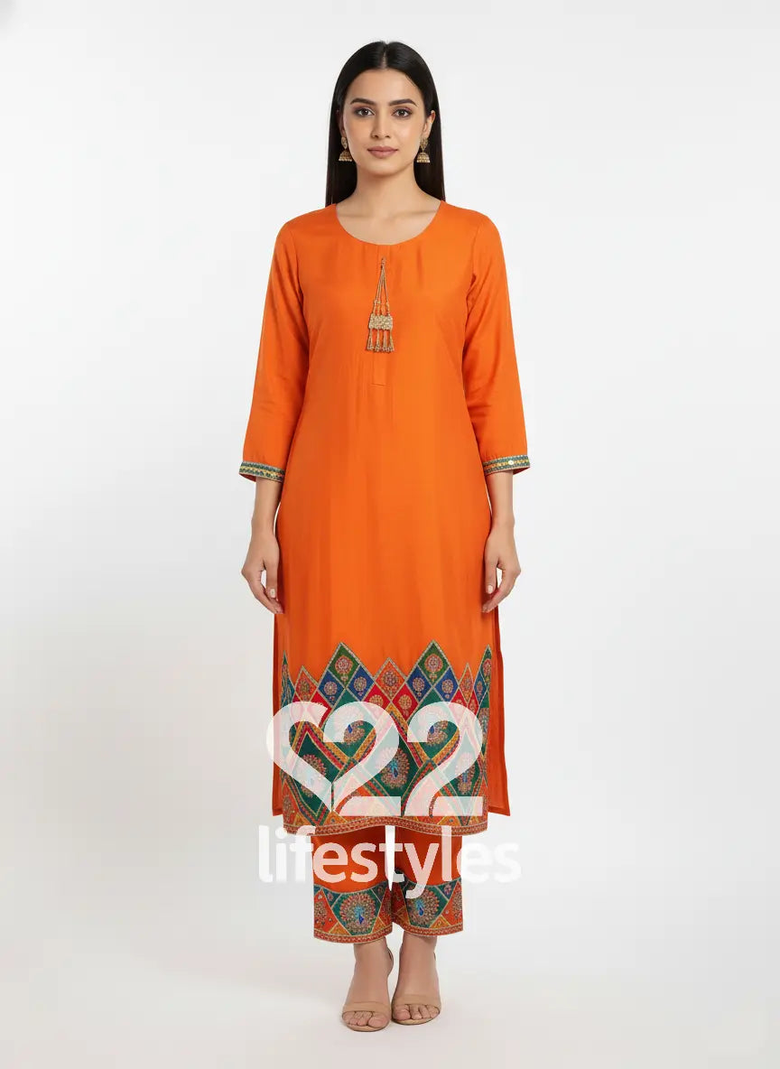 Orange Silk Readymade Salwar Suit Set