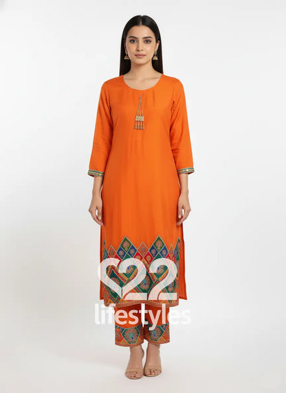 Orange Silk Readymade Salwar Suit Set