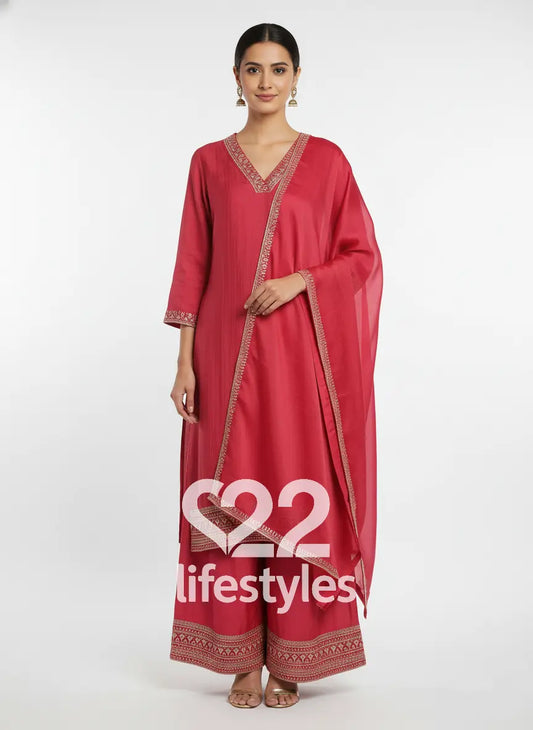 Rose Pink Muslin Readymade Salwar Suit Set