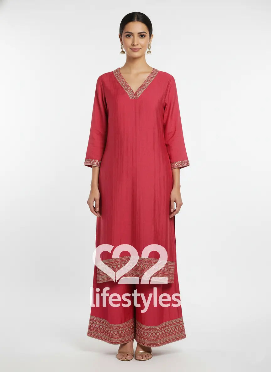 Rose Pink Muslin Readymade Salwar Suit Set