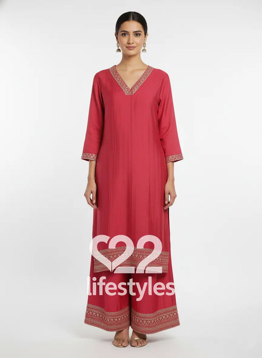 Rose Pink Muslin Readymade Salwar Suit Set