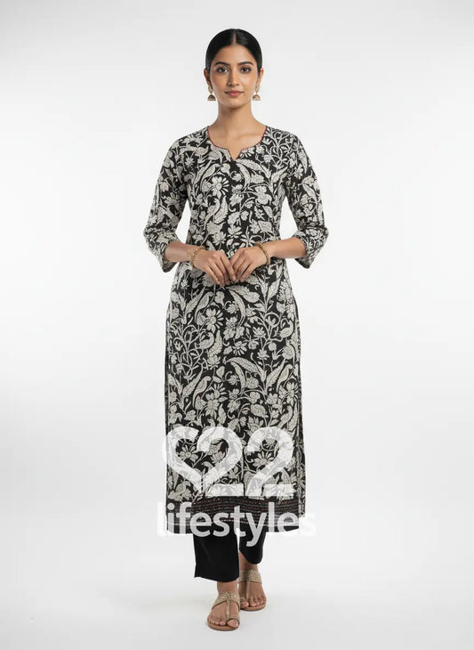 Black & Beige Tussar Readymade Salwar Suit