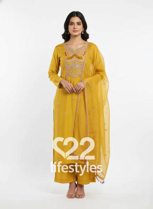 Yellow Silk Readymade Salwar Suit