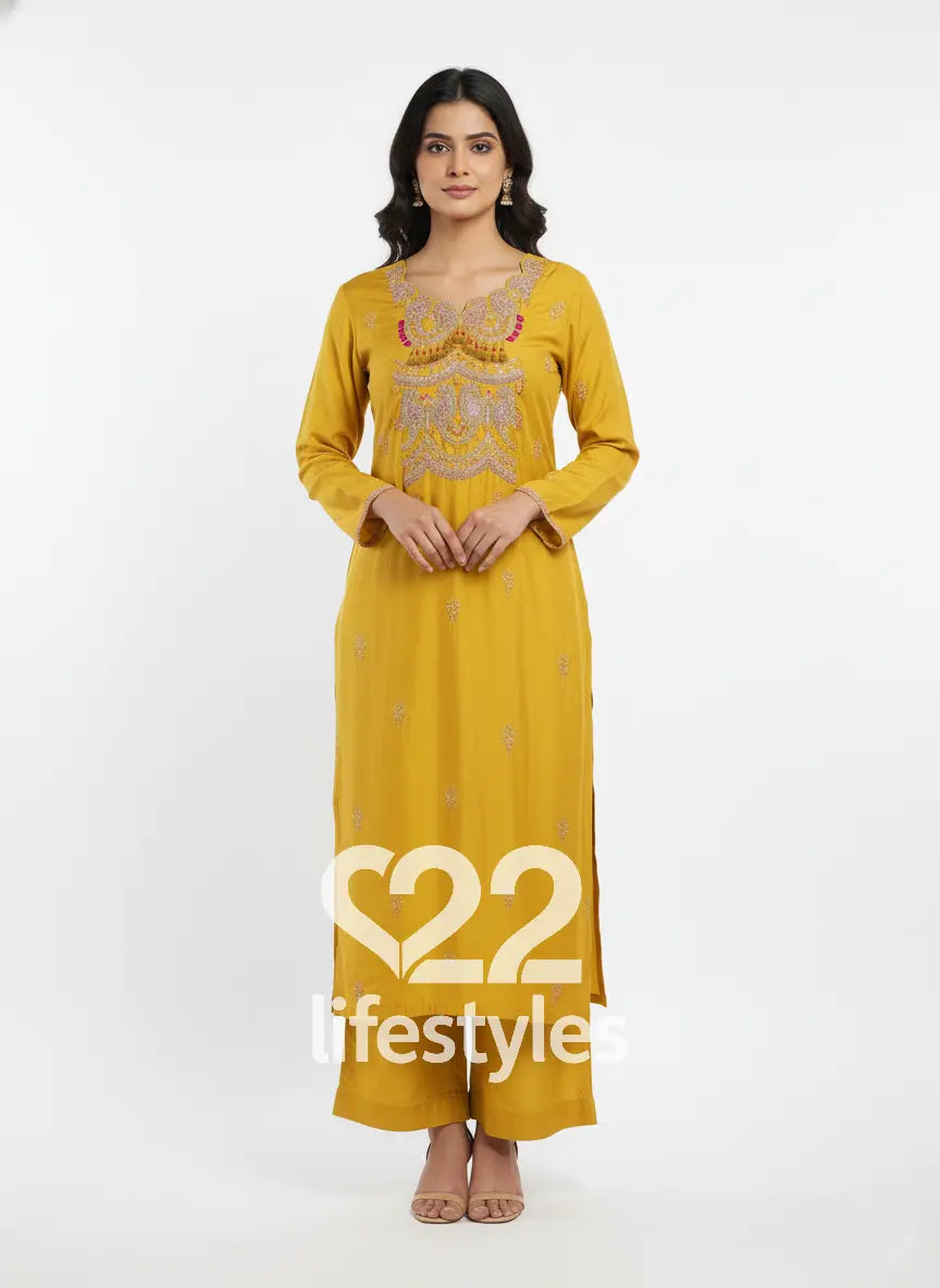 Yellow Silk Readymade Salwar Suit