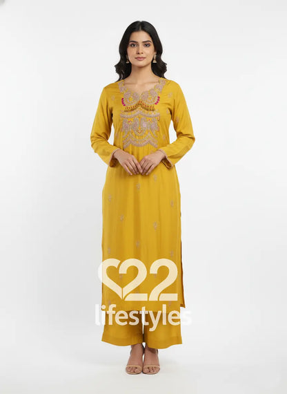 Yellow Silk Readymade Salwar Suit