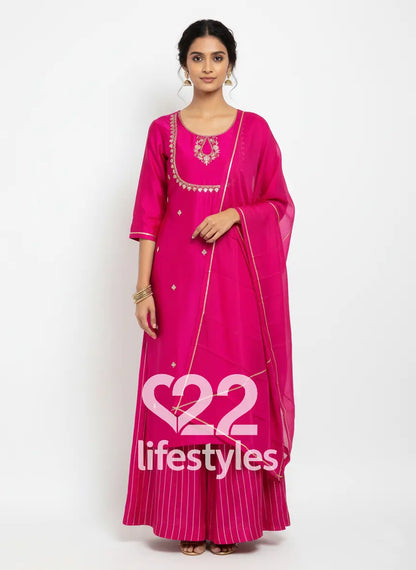 Rani Pink Embroidered Salwar Suit