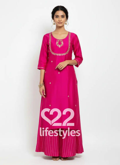 Rani Pink Embroidered Salwar Suit