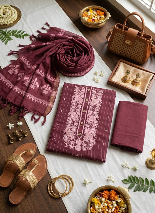 Handloom Pink Salwar Suit Dress Material