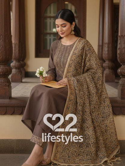 Pure Cotton Silk Kalamkari Straight Suit Set