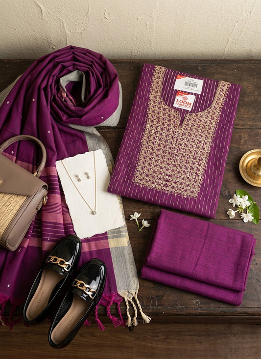 Handloom Purple Salwar Suit Dress Material