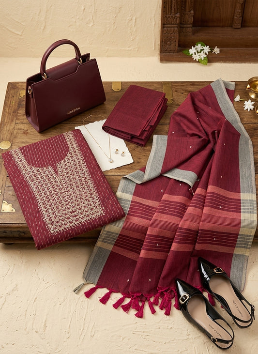 Handloom Maroon Salwar Suit Dress Material