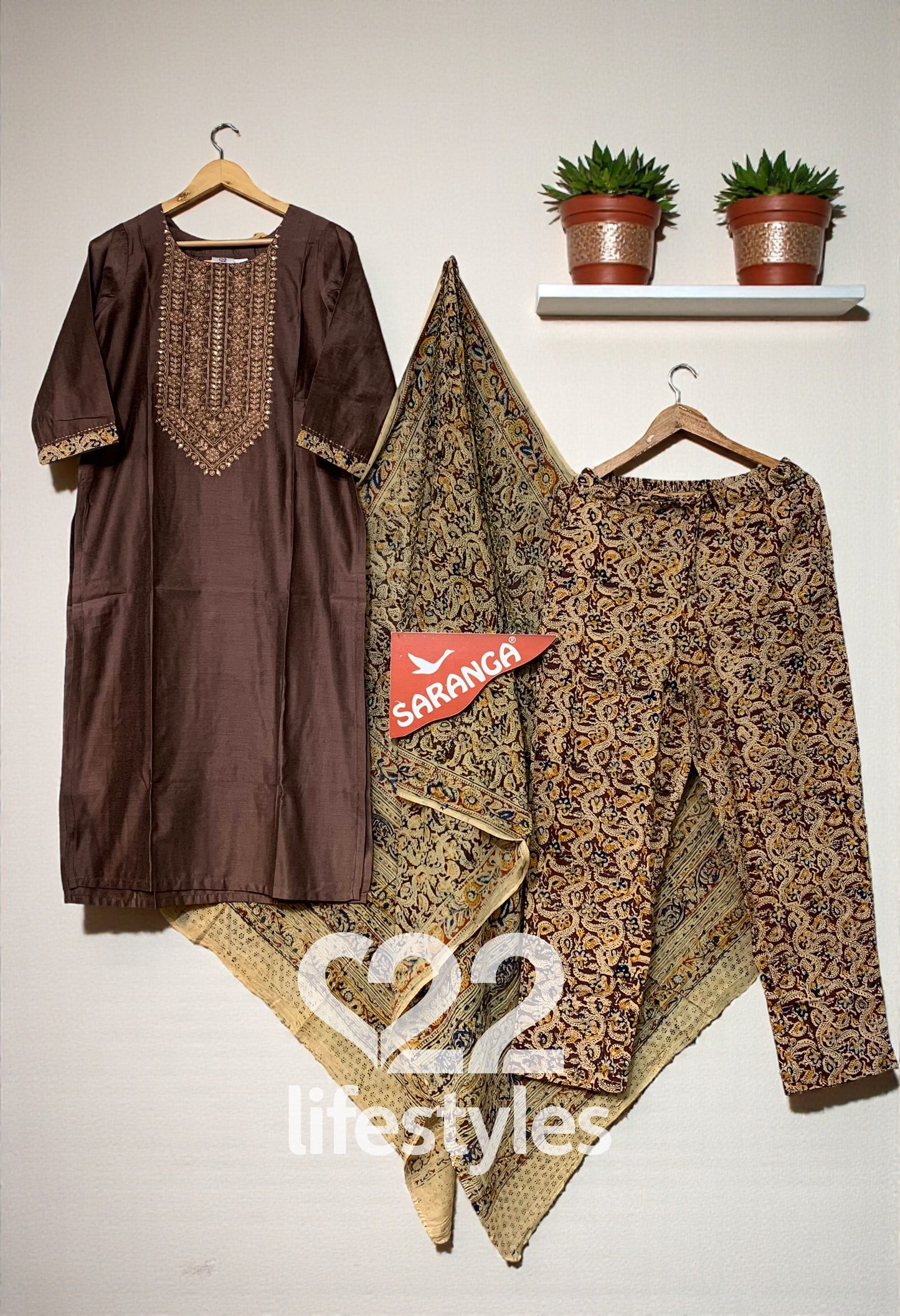 Pure Cotton Silk Kalamkari Straight Suit Set