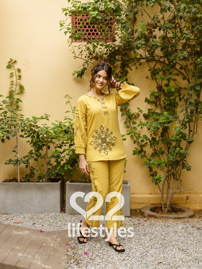 Mustard Embroidery Co-ord-Set Readymade
