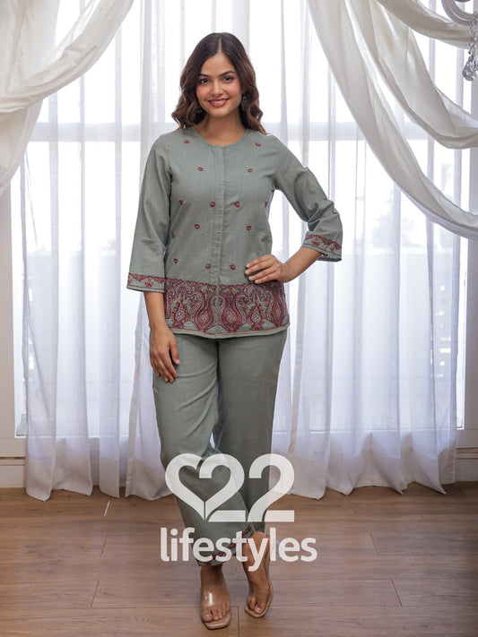 Teal Embroidery Co-ord-Set Readymade