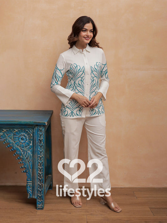 White Embroidery Co-ord-Set Readymade