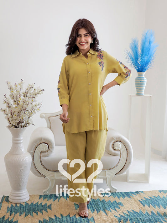 Earthy Lemon Embroidery Co-ord-Set Readymade