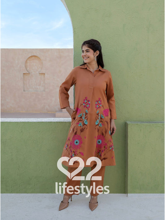Rust Embroidery Co-ord-Set Readymade