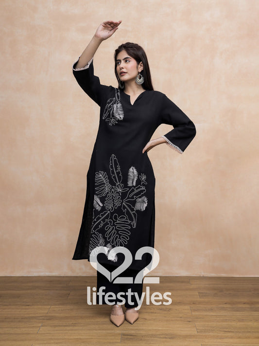 Black Embroidery Co-ord-Set Readymade