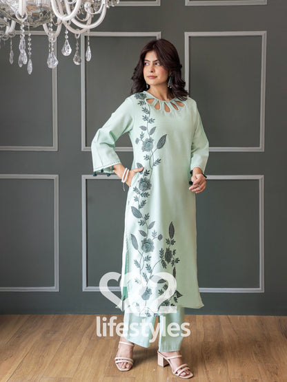 Mint Green Embroidery Co-ord-Set Readymade
