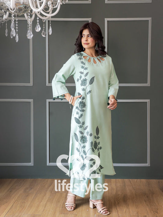 Mint Green Embroidery Co-ord-Set Readymade