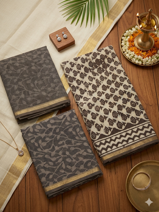 Mul Chanderi Dabu Dress Material