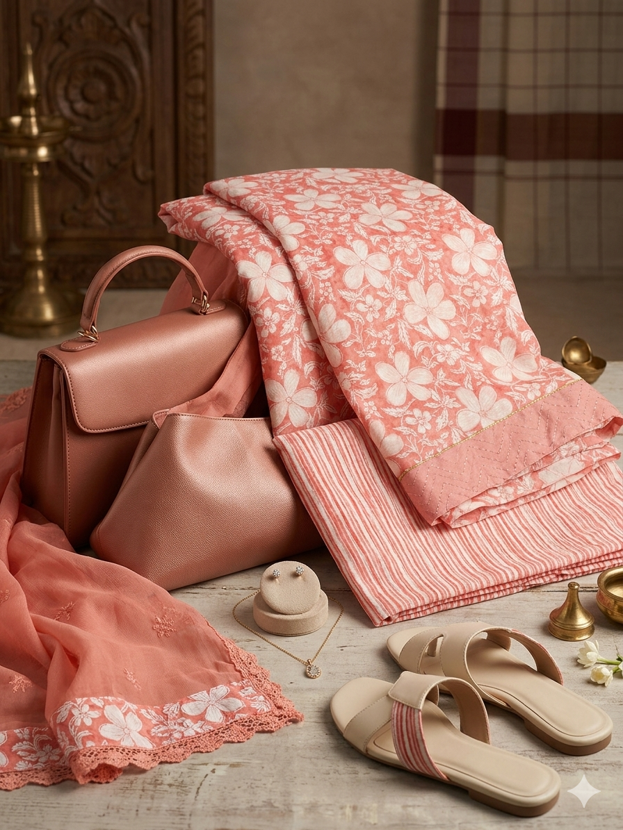 Mul Chanderi Pink Dress Materials