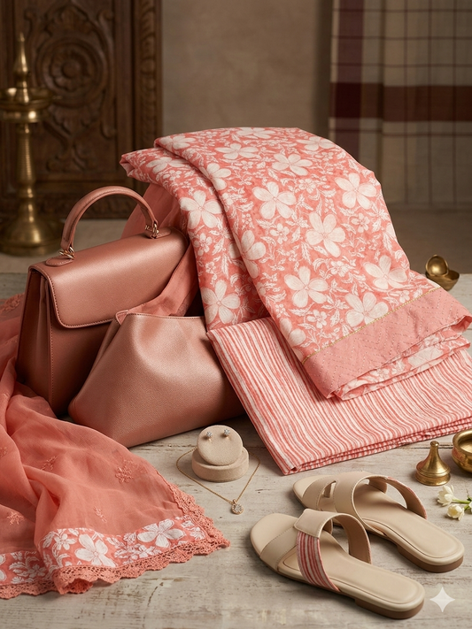 Mul Chanderi Pink Dress Materials