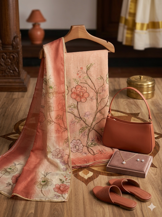 Mul Chanderi Pink Dress Material