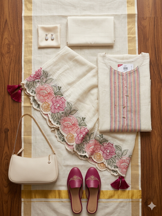 Mul Chanderi White Dress Material