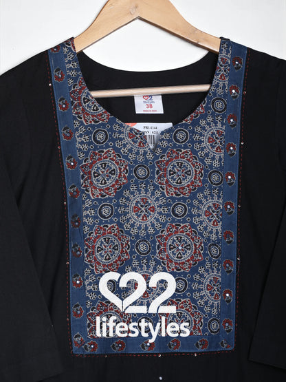 Blue Handloom Ajrakh Print Readymade Salwar Suit