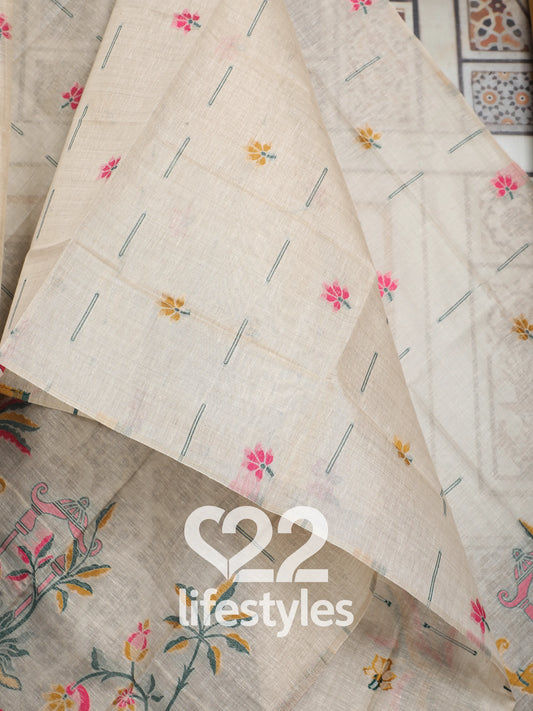 Beige Jamdani Unstitched Salwar Suit