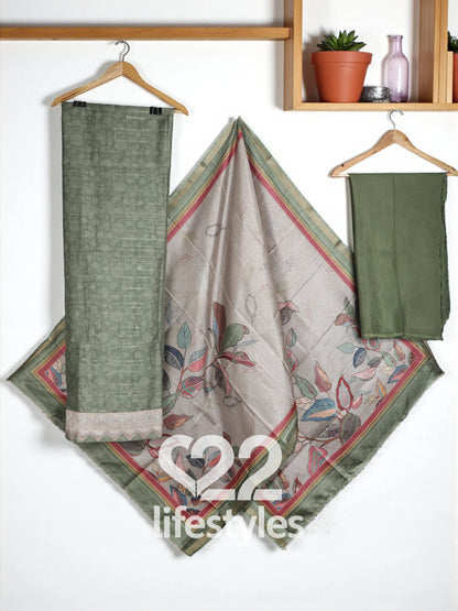 Green Tussar Unstitched Salwar Suit